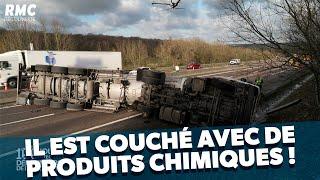 Un camion-citerne bascule sur l’autoroute