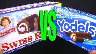 Little Debbie Swiss Rolls vs Drakes Yodels Chocolate Snack Cakes FoodFights Live Taste and Review