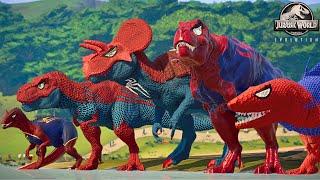 ALL RED SPIDER-MAN Battle in Jurassic World Dinosaur Pro SuperHero Team