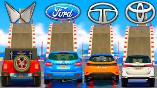 GTA 5 Indian Cars Vs IMPOSSIBLE DEEP 55 feet Water Level Ramp Challenge  GTA 5 MODS