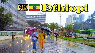 በፍጥነት ፏ ብሎ የተሰራው አዲሱ የቸርችል መንገድ በዝናብ Addis Ababa Walking Tour  4K Tourist attractiveness