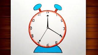 How to Draw a Clock Step by Step  Alarm Clock Drawing Easy  Easy Clock Drawing for Beginners..