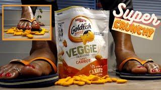 Oiled Toes W Toe Rings In Thong Sandals Gold Fish Cracker Crush  SUPER CRUNCHY #crushing #feet