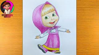 How to draw Masha in cute dress from Masha and the Bear  Drawing Masha and the Bear Step by Step