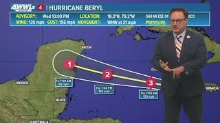 Wednesday 10 PM Tropical Update Hurricane Beryl still a Category 4 still weakening