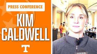 Tennessee Volunteers Basketballs Kim Caldwell speaks to the media at Big Orange Caravan I GBO