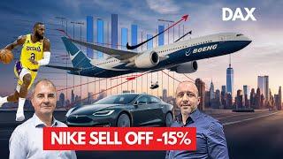 Nike Desaster -15% Aktie  Tesla kratzt an 200 USD Marke  Boeing bald Turnaround?