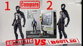 Comparison of authentic and bootleg MAFEX CT black symbiote Spider man Secret Wars COMIC Ver