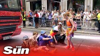 Just Stop Oil protesters disrupt London Pride over ‘high-polluting’ sponsors