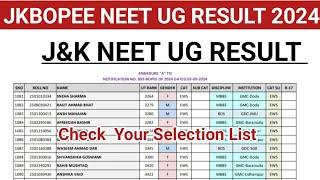 Jkbopee Selection List Out 2024 Neet Ug  J&K Neet Ug Selection List 2024  jkbopee Result