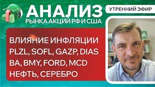 Анализ рынка акций РФ и США ВЛИЯНИЕ ИНФЛЯЦИЯ PLZL SOFL GAZP DIAS? BA BMY Ford MCD