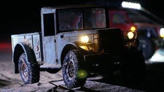 Night check-in trophy models in complete darkness by headlights. RC CAR