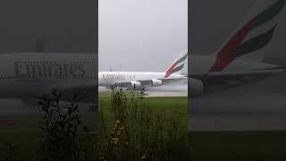 EPIC SPRAY Watch WORLDS LARGEST plane wash the runway taking off #aviation #a380 #planespotting