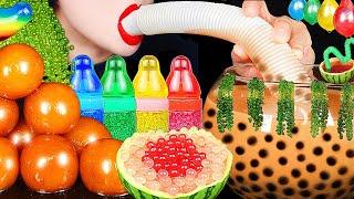 ASMR RAINBOW DRINKS *VAMPIRE FISH BOWL BOBA TEA JELLY CANDY FROG EGGS BIRD GLASS 신기한 물먹방 MUKBANG