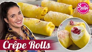 Saftige Crêpe Rolls - gefüllt mit fluffiger Quark-Sahne-Creme & Fruchteinlage