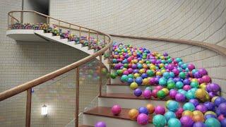 Balls on spiral stair  Blender Rigid body simulation  Blender Cycles