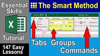 1-12  ShowHide the Excel Ribbon and use Tabs Groups and Commands.