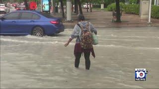 Flooding in problematic areas of Downtown Miami Brickell