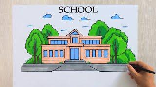 How to draw a school  Drawig - Back to school