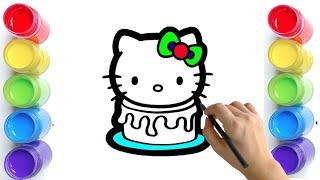 HOW TO DRAW HELLO KITTY CAKE DRAWING WITH ACRYLIC PAINTS FOR KIDS