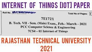 Internet of Things Exam Paper  RTU IoT Paper 2021  IoT Previous Year Questions Paper