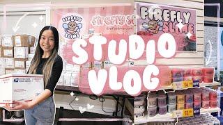 slime shop studio vlog  unboxing big restock making slime packaging