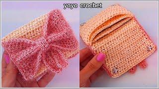 بقطعة واحدة فقط  بوك كروشية ب 3 جيوب  سهل للمبتدئين #هديه_عيد_الأم - crochet wallet