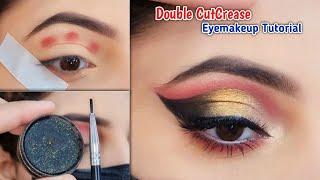 Asian BRIDAL Eye Makeup Hack  Black & Golden Easy Double CutCrease Eyemakeup Tutorial...