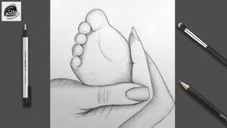 How to draw a Baby Feet in Her Mother Hands  Pencil Drawing  Mother Day Drawing  Drawing Step by
