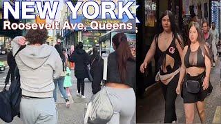 New York City Walk at 6 PM Evening - Roosevelt Avenue Queens NYC Walking Tour 4k