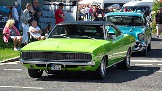 Classic US & Muscle Cars leaving a Car Show in Grefrath- Impala Nova Coronet Mach 1 El Camino..