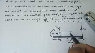 A uniform rod of mass m and length L is suspended with two massless strings If rod is at rest in