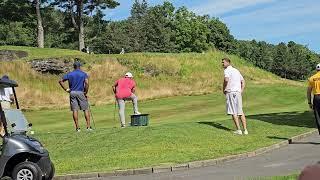 Adrian Beltre Pudge Rodriguez Ian Kinsler 9th hole Leatherstocking Golf Course 71924 Cooperstown