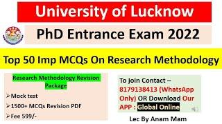 Top 50 Imp MCQs On Research Methodology University of Lucknow PhD Entrance Exam 2022