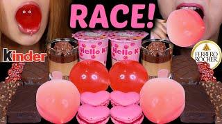 ASMR CHOCOLATE PINK RACE *VALENTINES DAY SPECIAL* BIG BOBA BALL PEACH ICE CREAM FERRERO CAKE CUP