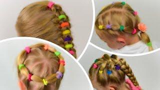 4 EASY Toddler Hairstyles with Bright elastics. PIGTAILS and ELASTICS #4  LittleGirlHair