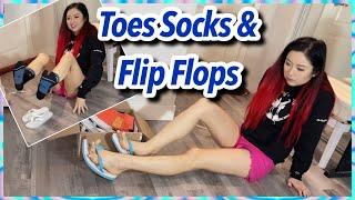 Brazilian Flip Flops Try On Review Toes Socks Barefoot Bare Legs Feet Soles Shoeplay Dangle