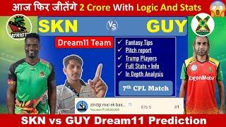 SKN vs GUY Dream11  SKN vs GUY Dream11 Prediction Today match CPL 7th Match  SKN vs GUY Dream11 