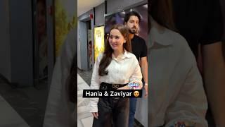 Hania Aamir and Zaviyar Nauman arriving at the premiere of film Poppay Ki Wedding in Karachi 