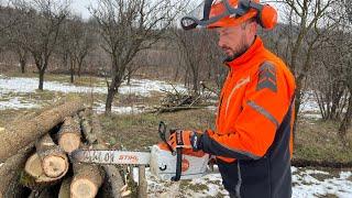 Cutting firewood with all 3 power settings with the Stihl Msa 300.