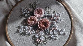 Rose Stem Bouquet of Flowers  Flower Embroidery