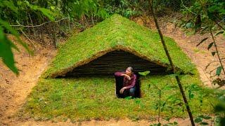 Girl Living Off Grid Built Fully Equipped Green Grass Roof Underground Dugout Home