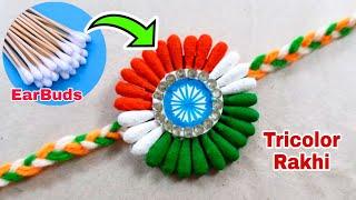 Handmade Tricolor Rakhi  Rakhi Making from Earbuds  Independence Day Craft  Rakhi Making Ideas