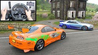 Forza Horizon 4 Drag Race Toyota Supra vs Nissan Skyline R34 GTR Steering Wheel Gameplay