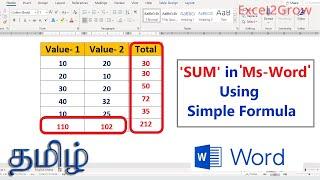 How to SUM in MS-Word using Simple Formula in Tamil  Word Tips and Tricks in Tamil  Excel2grow