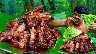 Pork Ribs Honey Recipe  Fried Braise Pork Ribs Honey Cooking In Forest