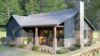 36x29 11x9m The Perfect One-Story Cabin House - 2 Bedroom - Small House Plans Under 1000 sq ft