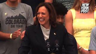 Kamala Harris makes first public appearance since Biden ended his candidacy