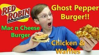 GHOST PEPPER Burger & Mac n Cheese Hamburger Chicken & Waffles - Red Robin Taste Test  CollinTV