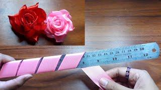 Amazing ribbon flower trick - Easy ROSES making with ruler - DIY